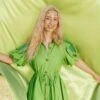 Queen Of Sparkles Green Shamrock Poof Sleeve Dress