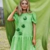 Queen Of Sparkles Green Full Rhinestone Baby Doll Dress