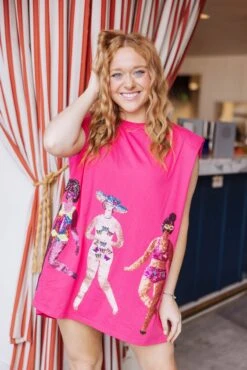 Hot Pink Swim Girl Shoulder Pad Dress