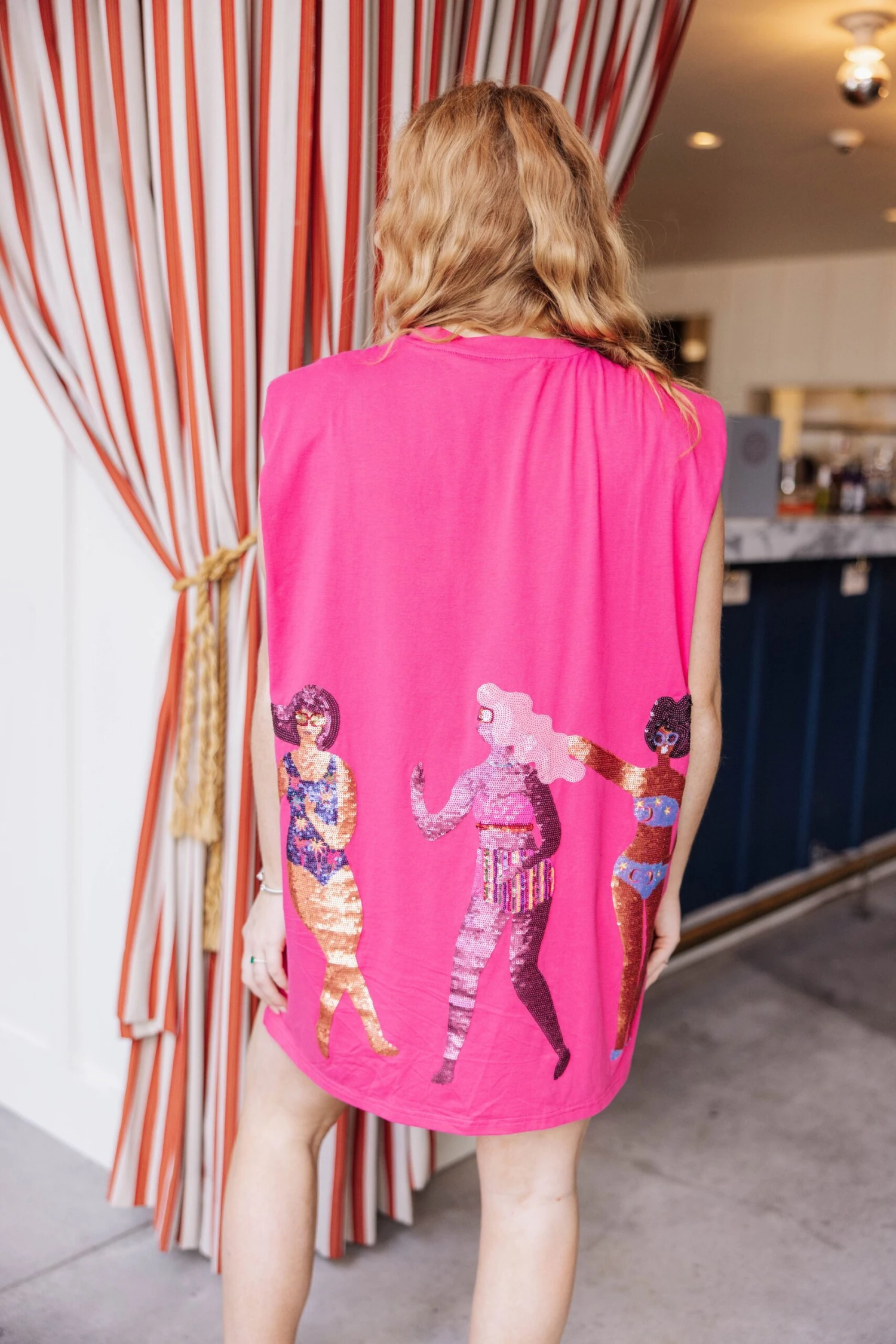 Hot Pink Swim Girl Shoulder Pad Dress - Image 4