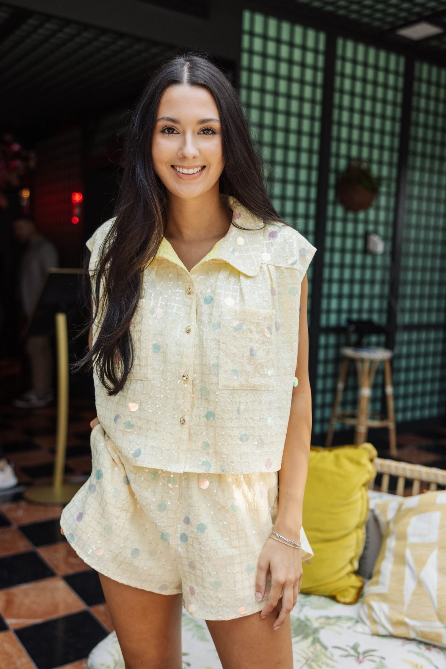 Yellow Checkered Paillette Collar Tank - Image 2