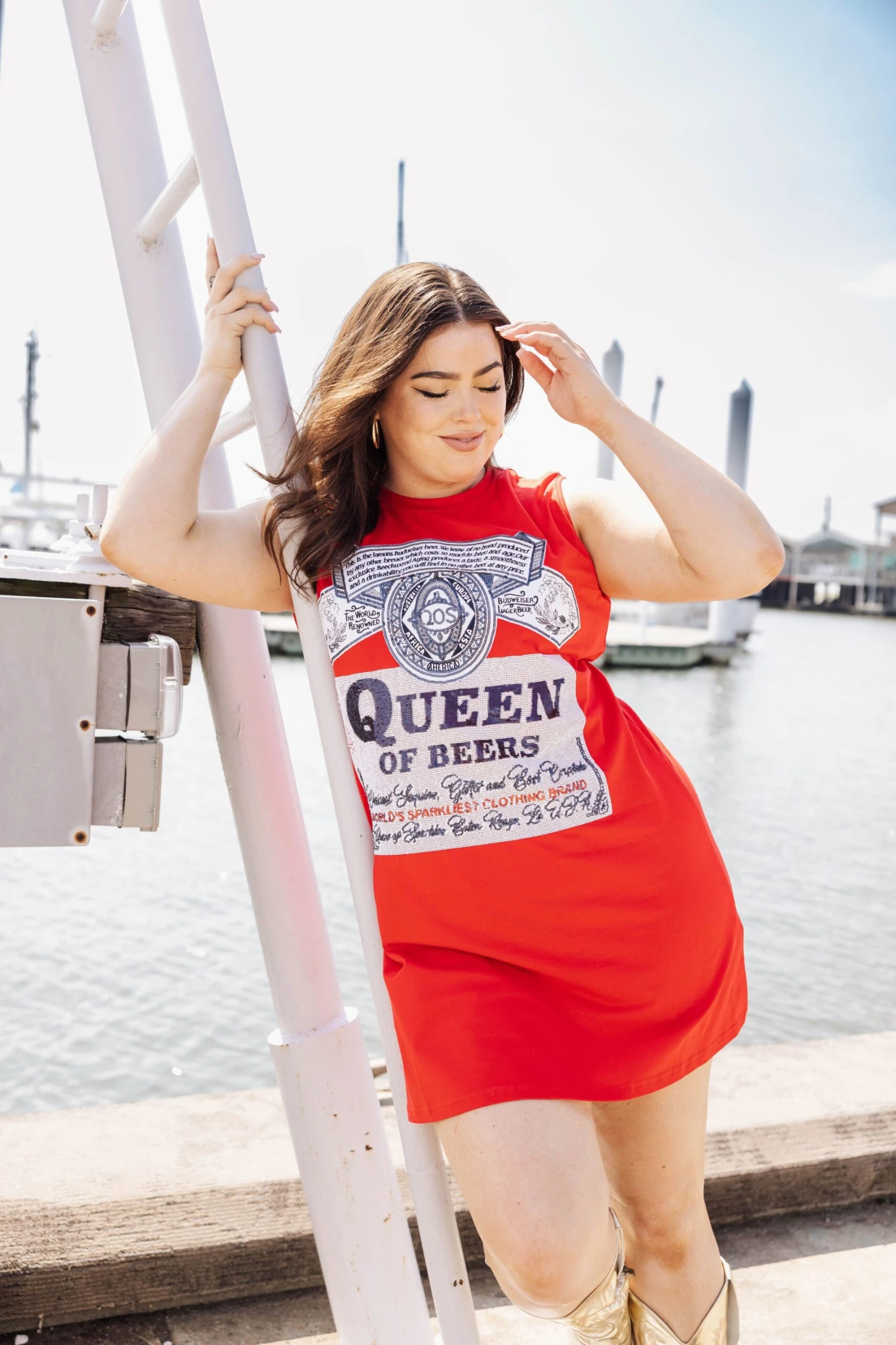Queen Of Sparkles Red Queen Of Beers Tank Tee Dress - Image 3