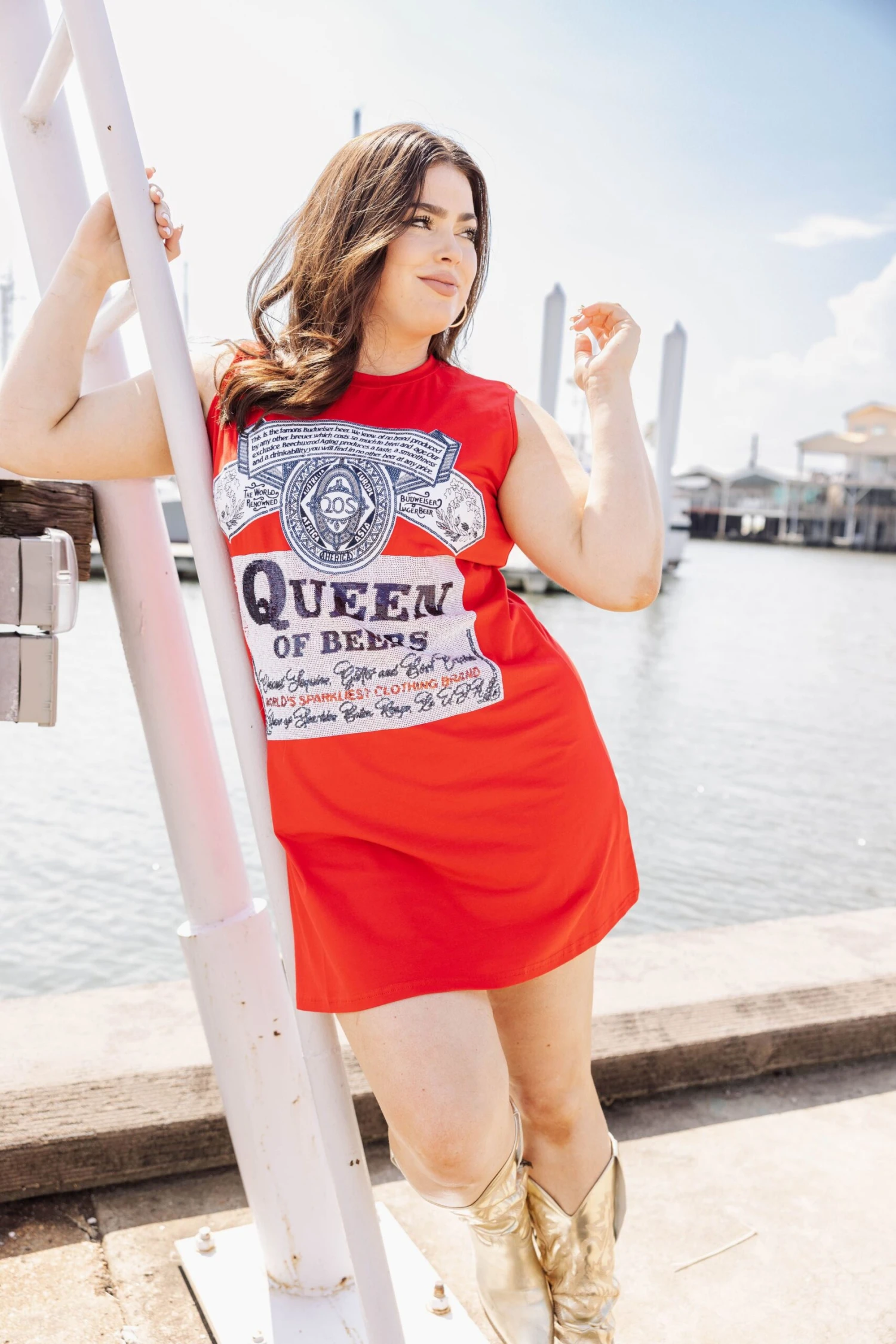 Queen Of Sparkles Red Queen Of Beers Tank Tee Dress - Image 4