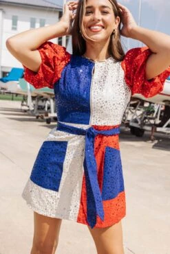 Red, White & Blue Colorblock Star Dress