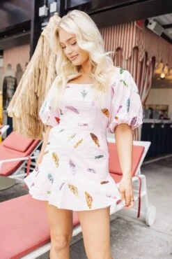 Queen Of Sparkles Light Pink Umbrella Poof Sleeve Dress