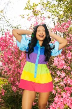 Queen Of Sparkles Rainbow Tier Sequin Sleeve Romper