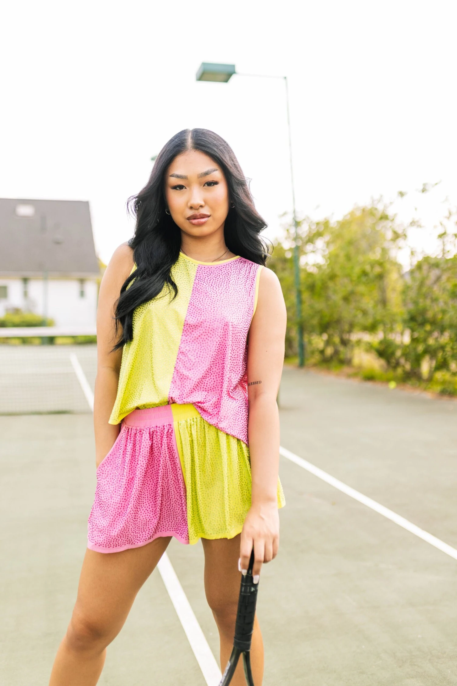 Queen Of Sparkles Lime & Bubblegum Active Rhinestone Tank - Image 2