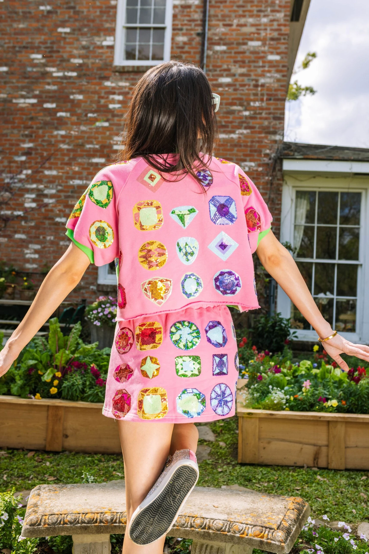 Queen Of Sparkles Green & Pink Rainbow Jewel Top - Image 2