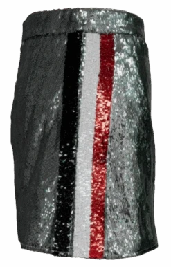 Queen Of Sparkles Grey, Black/Red Sequin Sport Stripe Skirt